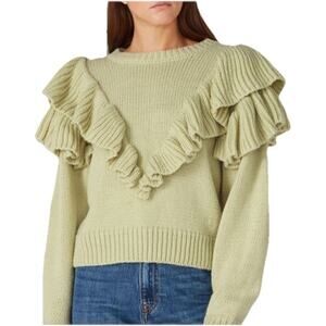 Minkpink Carice Wool Blend Ruffle Knit Sweater Size Large Sage Green MSRP$119